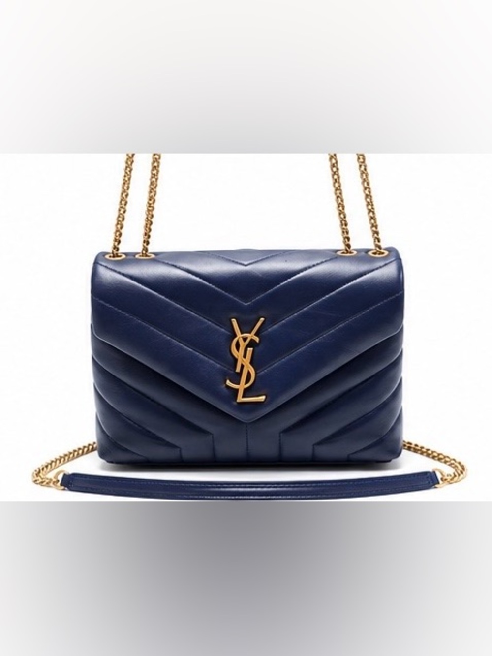 Yves Saint Laurent Navy Chevron Quilted LouLou Shoulder Bag with Gold Hardware
